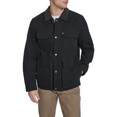 Levi's Corduroy Collar Cotton Canvas Jacket In Black