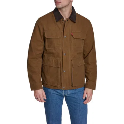 Levi's Corduroy Collar Cotton Canvas Jacket In Brown