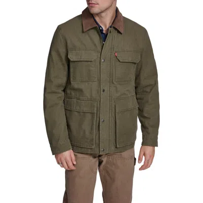 Levi's Corduroy Collar Cotton Canvas Jacket In Green