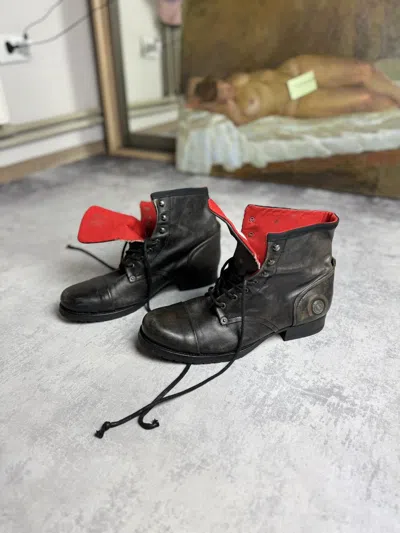 Pre-owned Levi's Cowboy Biker Dirty Distressed Leather Y2k Boots In Brown