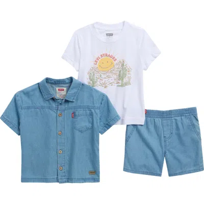Levi's Kids'  Denim Shirt, Graphic Tee & Shorts Set In Multi