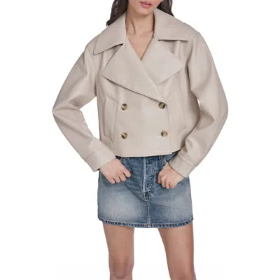 Levi's Double Breasted Faux Leather Crop Trench Coat In Gray
