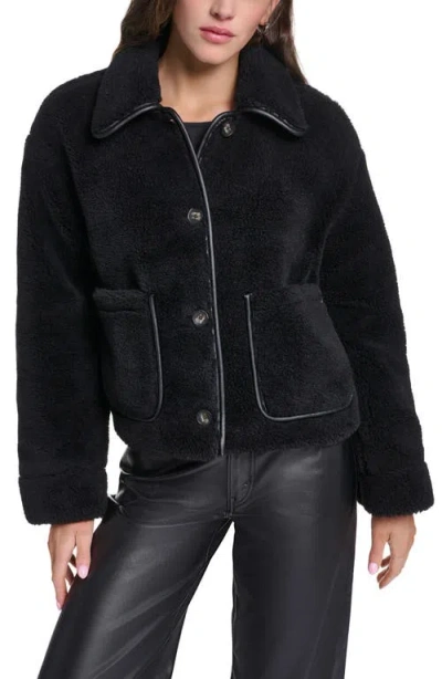 Levi's Faux Fur Jacket With Faux Leather Trim In Black