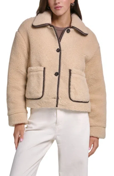Levi's Faux Fur Jacket With Faux Leather Trim In Camel