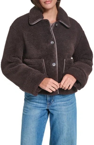 Levi's Faux Fur Jacket With Faux Leather Trim In Java