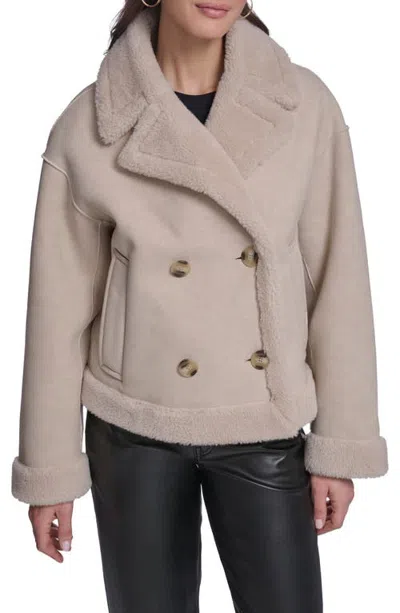 Levi's Faux Leather & Faux Shearling Double Breasted Coat In Neutral