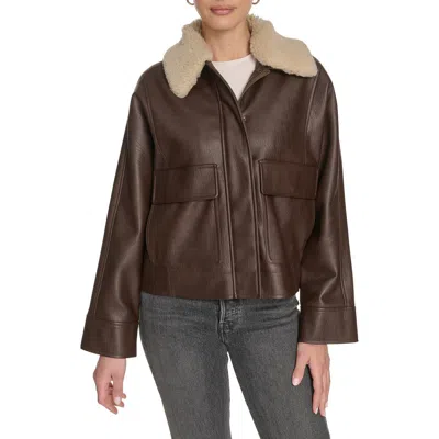 LEVI'S LEVI'S FAUX LEATHER AVIATOR JACKET WITH HIGH PILE FLEECE COLLAR
