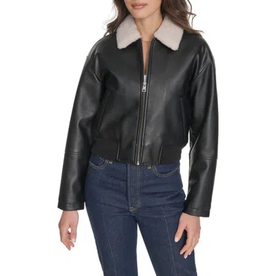 Levi's Faux Leather Bomber Jacket With Faux Shearling Collar In Black