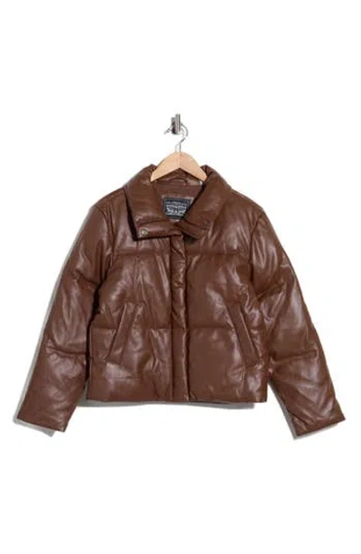 Levi's Faux Leather Puffer Jacket In Dark Brown