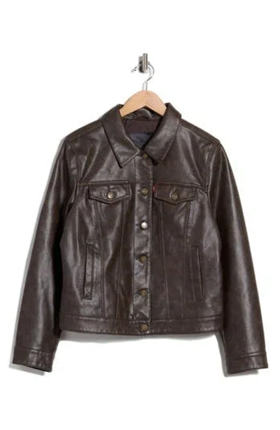 Levi's Faux Leather Trucker Jacket In Brown