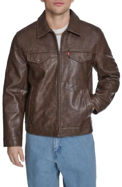 Levi's Faux Leather Trucker Jacket In Brown
