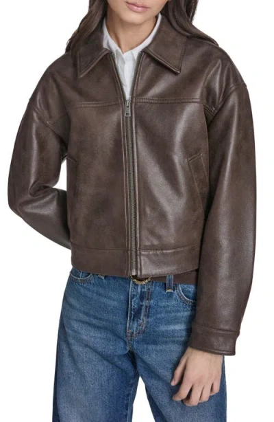 Levi's Faux Leather Zip Jacket In Brown