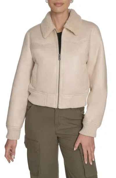 Levi's Faux Shearling Trim Faux Leather Western Bomber Jacket In Neutral