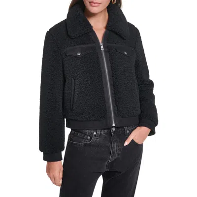 Levi's Fleece & Denim Bomber Jacket In Black