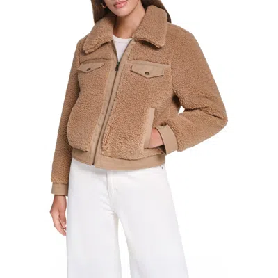 Levi's Fleece & Denim Bomber Jacket In Brown