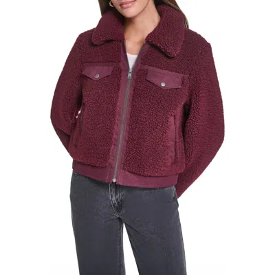 Levi's Fleece & Denim Bomber Jacket In Burgundy