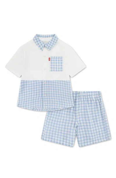 Levi's Babies'  Gingham Check Shirt & Shorts Set In Blue