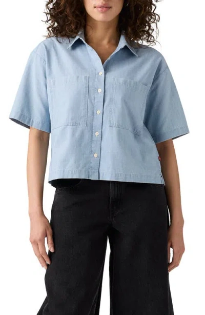Levi's Harlie Short Sleeve Crop Chambray Button-up Shirt In Blue