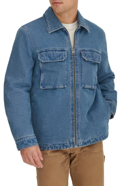 Levi's Insulated Cotton Denim Zip-up Shirt Jacket In Blue