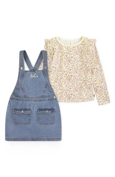 Levi's Kids' Pinafore Denim Overall Dress & T-shirt Set In Multi