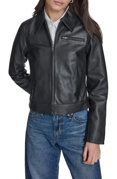 Levi's Leather Zip Jacket In Black