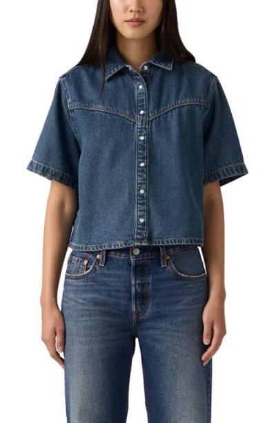 Levi's Logan Short Sleeve Denim Snap-up Shirt In Blue