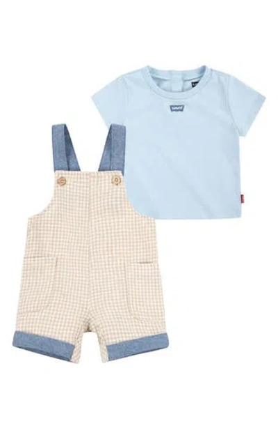 Levi's Babies'  Logo Patch T-shirt & Gingham Shortalls Set In Multi