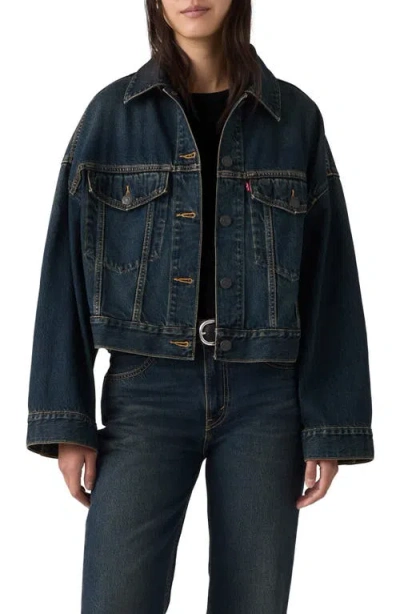 Levi's Loose Crop Denim Trucker Jacket In Blue
