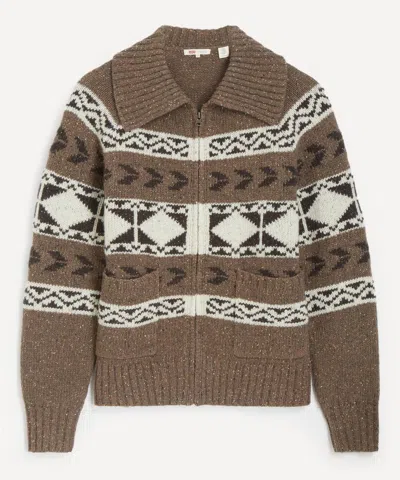 Levi's Mens Waverly Fair Isle Knit Zip Jumper In Gray