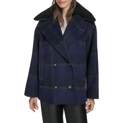 LEVI'S LEVI'S PLAID SHORT PEACOAT WITH REMOVABLE FAUX SHEARLING COLLAR