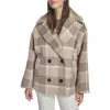 Levi's Plaid Short Peacoat With Removable Faux Shearling Collar In Neutral