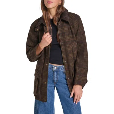 Levi's Plaid Wool Blend Barn Coat In Brown