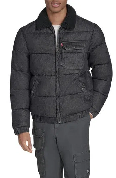Levi's Quilted Denim Jacket With Fleece Collar In Black