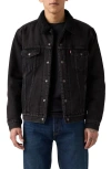 Levi's Relaxed Fit Faux Shearling Lined Denim Trucker Jacket In Black