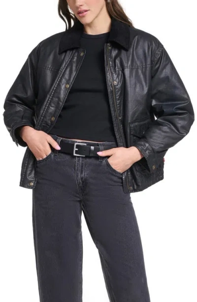 Levi's Relaxed Waxed Cotton Bomber Jacket In Black