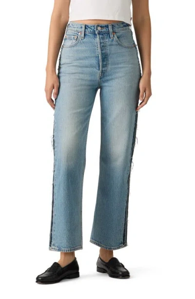 Levi's Ribcage Deconstructed High Waist Ankle Straight Leg Jeans In Blue