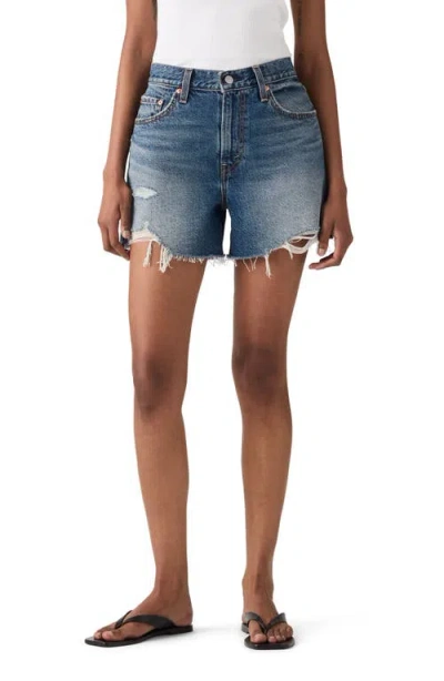 Levi's Ribcage High Waist A-line Cutoff Denim Shorts In Blue