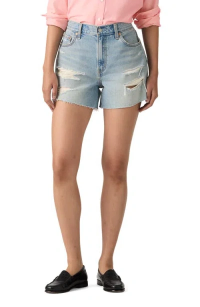 Levi's Ribcage High Waist Ripped Cutoff Denim Shorts In Blue