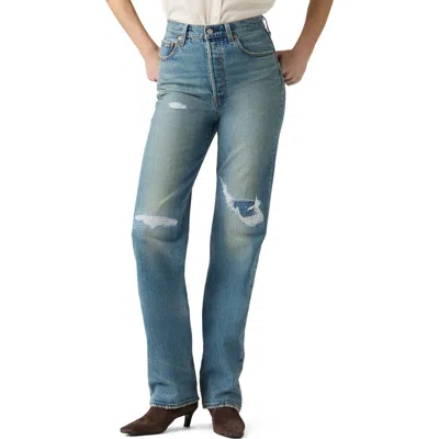 Levi's Ribcage Rip & Repair High Waist Straight Leg Jeans In Blue