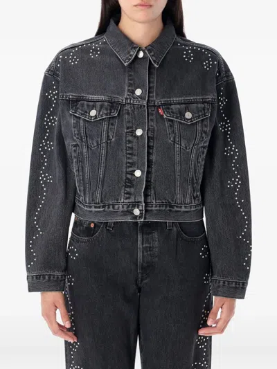 Levi's Shrunken 90s No Pleat Bejeweled Trucker Clothing In Black