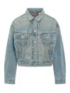 Levi's Cropped Denim Jacket With Button-up Front And Rhinestone Embellishments In Blue