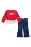 Levi's Sparkle Logo Sweatshirt & Flare Jeans Set In Red