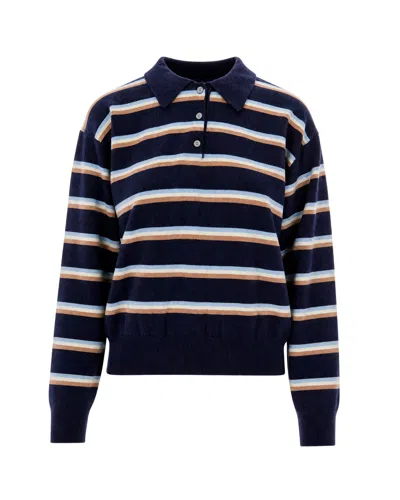 Levi's Striped Knit Polo Sweater In Jade Stripe Navy