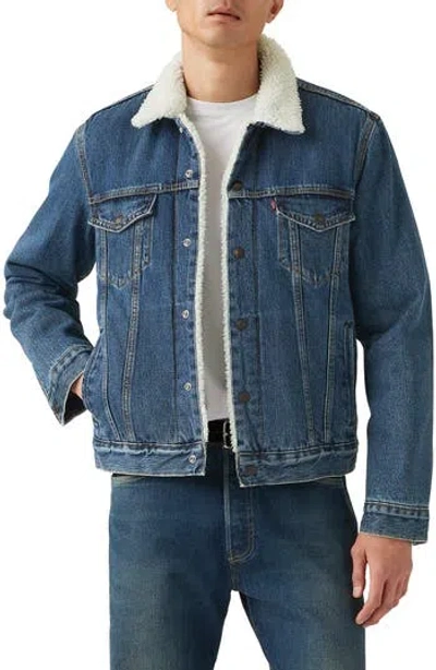 LEVI'S LEVI'S TYPE III FAUX SHEARLING LINED DENIM TRUCKER JACKET