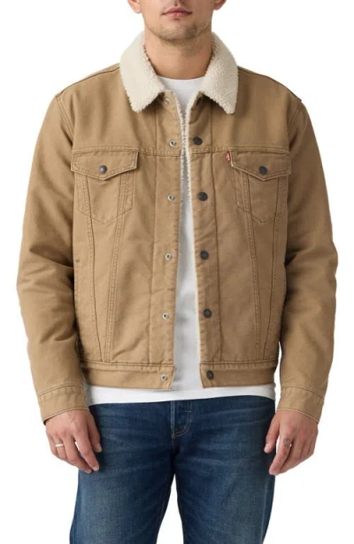 Levi's Type Iii High Pile Fleece Lined Denim Trucker Jacket In Neutral