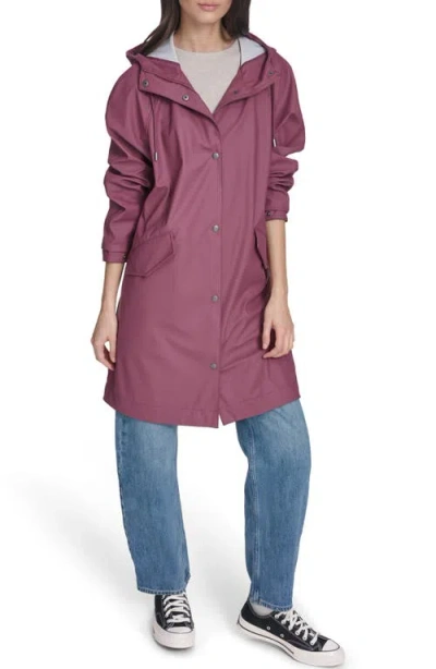 Levi's Water Resistant Hooded Long Rain Jacket In Purple