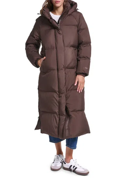 Levi's Water Resistant Side Zip Maxi Puffer Coat In Brown