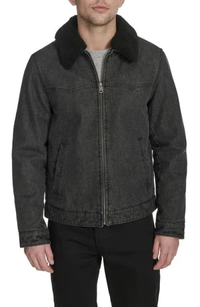 Levi's Western Denim Jacket With Removable Faux Shearling Collar In Black