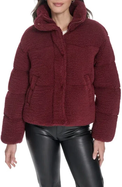 Levi's Western Faux Shearling Puffer Jacket In Burgundy