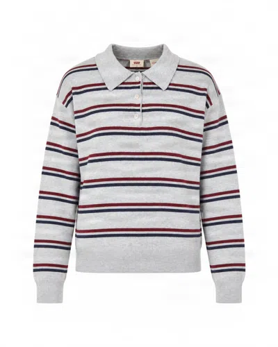Levi's Women's Striped Long Sleeve Knit Polo Sweater In Jade Stripe Light